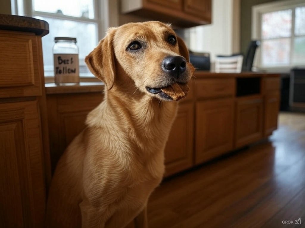 A dog enjoying a meal with a small amount of beef tallow added for flavor and nutrition.