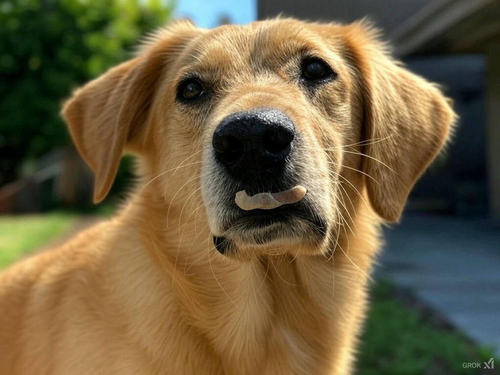 A concerned dog owner holding a pack of gum while their dog looks curious, highlighting the dangers of dogs eating gum.